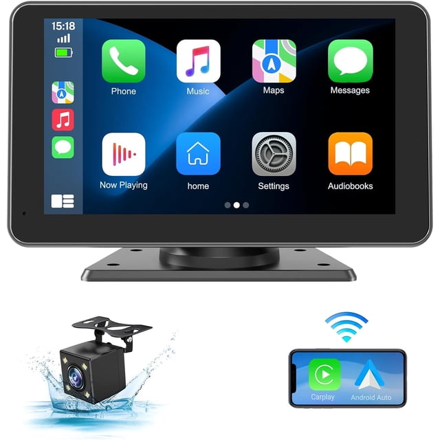 Pantalla para Auto, 7 Pulgadas, Táctil, Inalámbrica, CarPlay, Android Auto, GPS, Cámara de Respaldo, Bluetooth, Universal