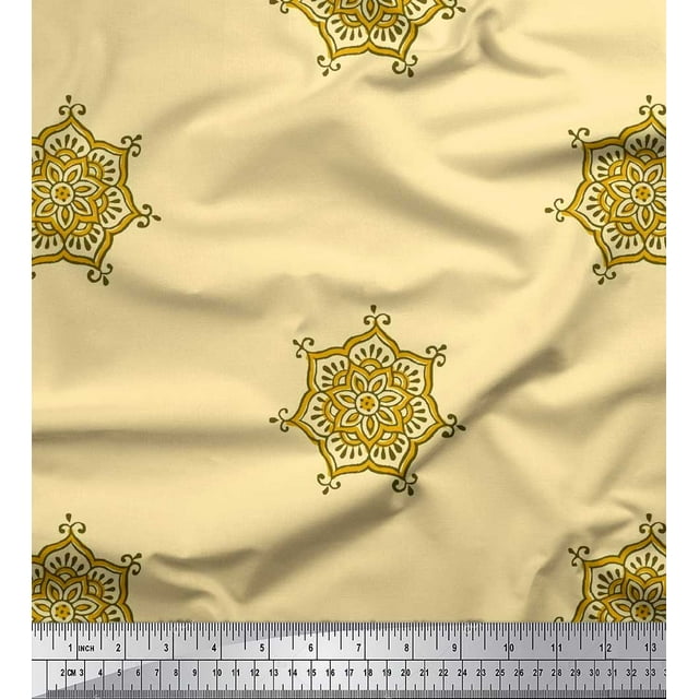 Soimoi Tissu de Popeline de Coton Imprimé Floral Mandala par Yard 56 Pouces de Large