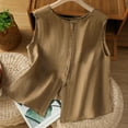 thumbnail image 2 of Ltctricy Tank Tops for Women Trendy Cotton Linen Crew Neck Sleeveless Button down Shirts Summer Casual Loose Blouses, 2 of 4