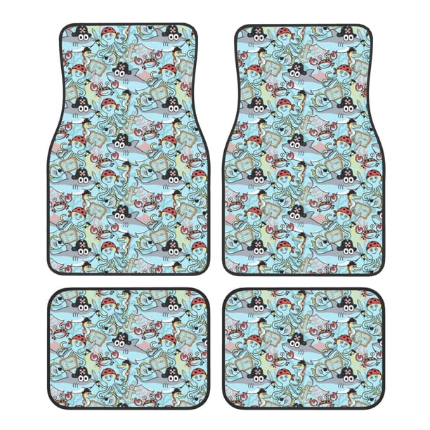 Fotbe pirate with funny animals Juego de 4 Tapetes para Auto con Estampado – Alfombrillas de Goma Reforzada, Diseño Antideslizante, Protección para Todo el Año – Vehículos, Autos, Camionetas y SUVs