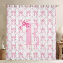 jejeloiu Ribbon Bowtie Bow Blackout Curtains Set of 2 (52x84 Each),Chic Pink Bowknot Window Curtains,First Letter E Curtains and Drapes For Girls,Super Cozy Room Decor