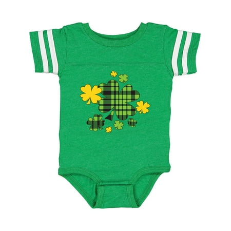

Inktastic St. Patrick s Day Plaid Green and Yellow Shamrocks Gift Baby Boy or Baby Girl Bodysuit
