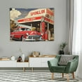 thumbnail image 2 of ONETECH  Cars Tapestry, Poster Style Image Gasoline Station Commercial Element Route 66 IllustrationPrint, Fabric Wall Hanging Decor for Bedroom Living Room Dorm,  Vermilion Beige, 2 of 7