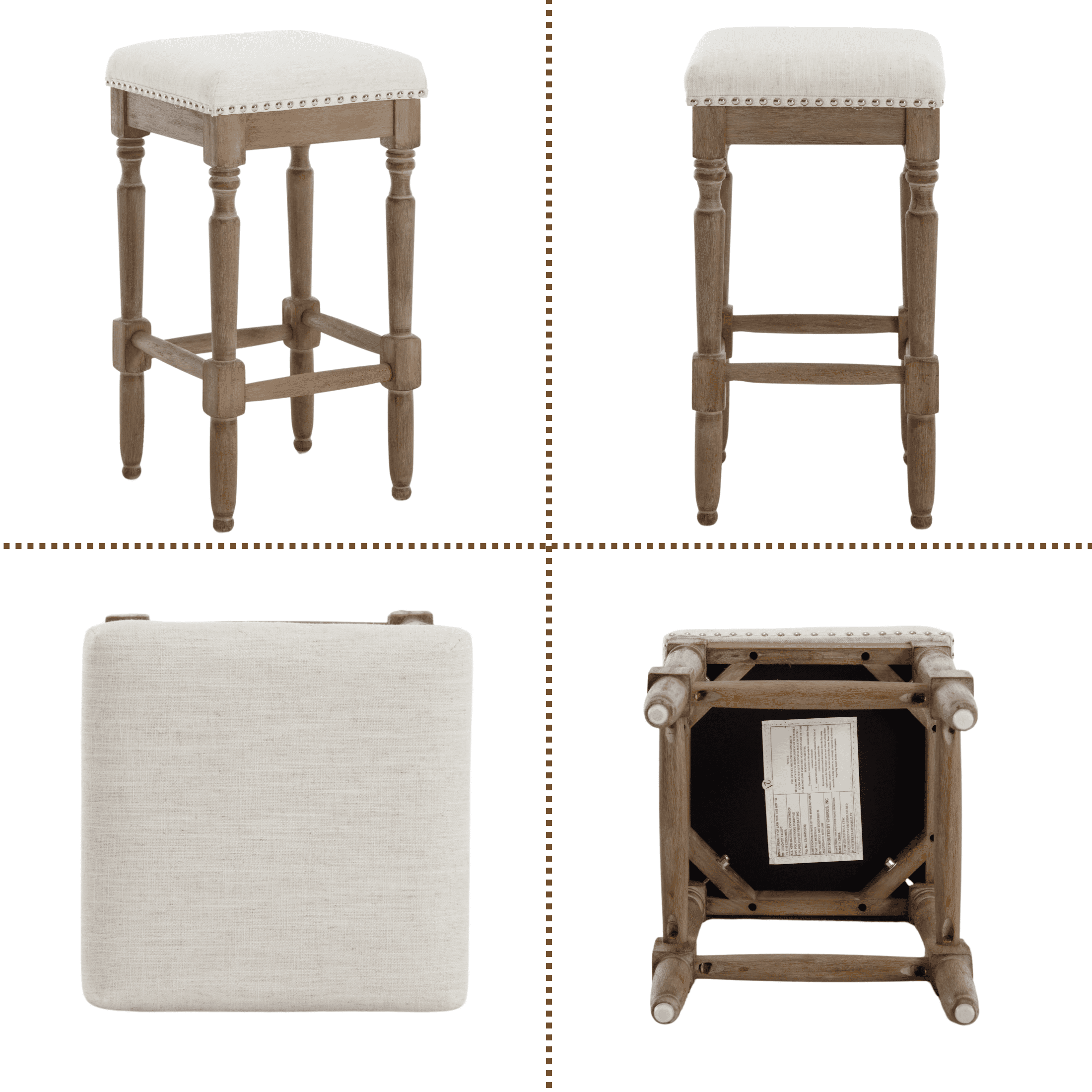 Guyou 26” Farmhouse Counter Stools Without backrest, Upholstered Counter Height Bar Stools with Wood Legs for Kitchen Counter Island, Beige-Brown Legs(Set of 4)