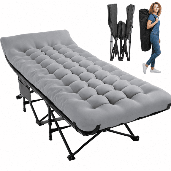 NAPWANT Folding Camping Cot for Adults with Mattress - 1200D Oxford Portable Cot Bed with Carry Bag for Camping, Hiking, Travel, Guest , Grey