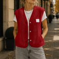 thumbnail image 2 of Women's Sherpa Fleece Vest V Neck Button Down Sleeveless Gilet with Pockets Loose Fit Casual Cozy Warm Layering Outerwear Fall Winter Red, 2 of 8
