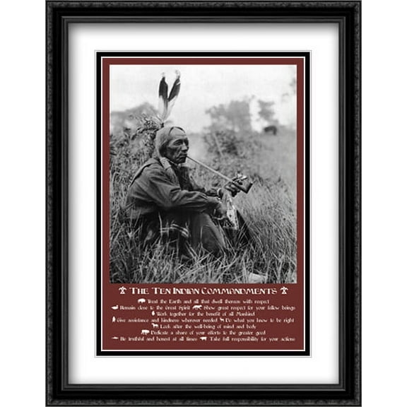 TEN INDIAN COMMANDMENTS 2x Matted 28x40 Large Black Ornate Framed Art Print