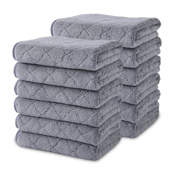 Beartech Microfiber Washcloths 12 Pack, Ultra Soft and Highly Absorbent Face Towel, Quick Dry Multipurpose Wash Clothes Fingertip Towels 12x12 Inch -Dark Gray