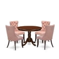 thumbnail image 6 of Modern 5 Piece Dining Set - Round Kitchen Table with 4 Upholstered Chairs - Mahogany Finish, 6 of 6