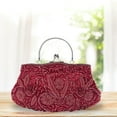 thumbnail image 5 of Beaded sequins floral design evening purse, clutch bag-Wine red, 5 of 5