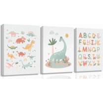 Dinosaur Kids Playroom Canvas Wall Hieng ABC Alphabet Painting Picture Wall Decor Funny Nursery Poster Print Hiengwork for Children Room Boy Room Girls Room Bedroom Home Decoration