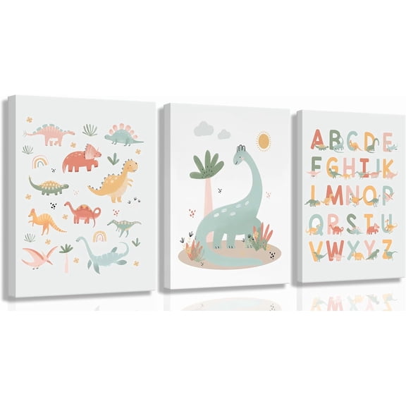 Dinosaur Kids Playroom Canvas Wall Hieng ABC Alphabet Painting Picture Wall Decor Funny Nursery Poster Print Hiengwork for Children Room Boy Room Girls Room Bedroom Home Decoration