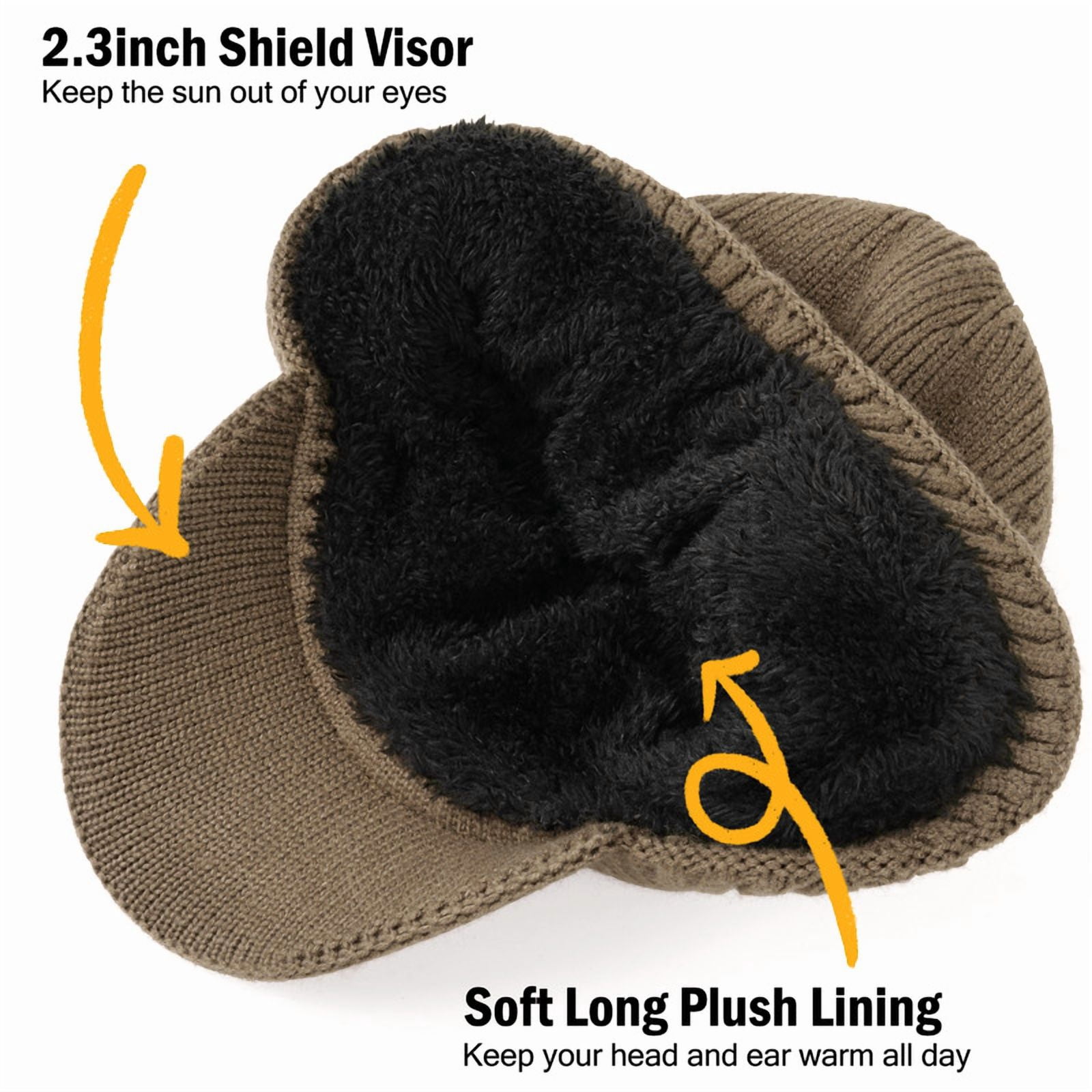 Men & Women Army Green Beanie with Brim and Ear Flaps Fleece-Lined Hat WMCAPS Winter Beanie with Brim and Ear Flaps, Outdoor Warm  main image 3