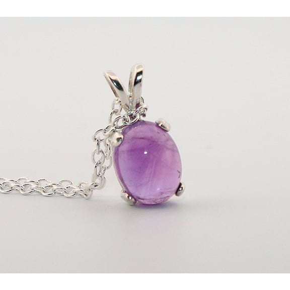 Natural 9x7mm Oval Cabochon Amethyst Sterling Silver Necklace N97OCASSN