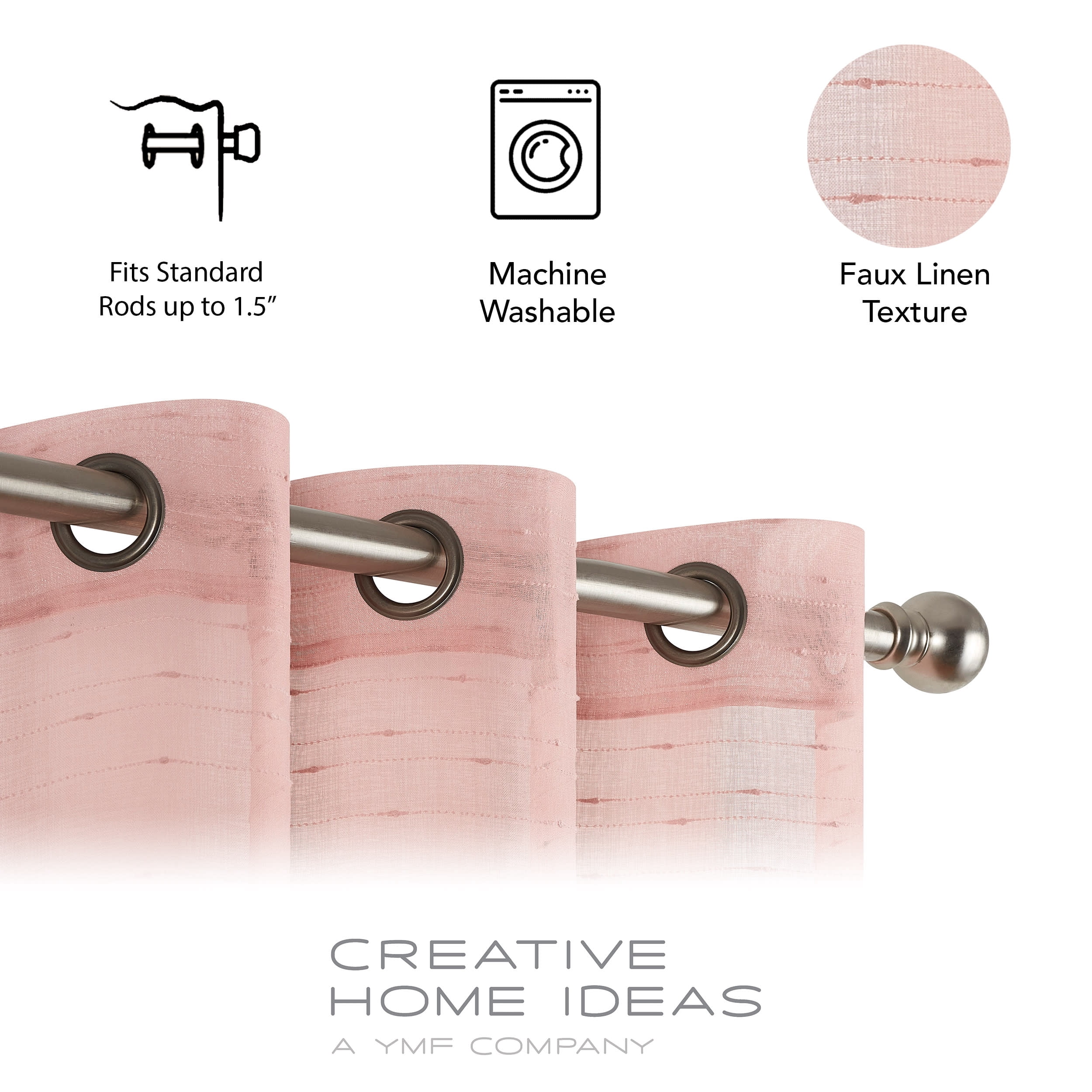 Blush Sheer Window Curtain Pair w Tiebacks, 38x108, Rosemary