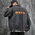 thumbnail image 3 of Chaqueta vaquera para hombre, abrigo negro con empalmes, abrigos vaqueros para hombre, mangas anchas, ropa popular coreana original, ropa masculina de tela vaquera, 3 of 5