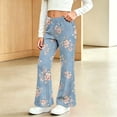 thumbnail image 2 of MuXiKeJi Clothes Wide Leg Jeans Kids Cute Print Elastic Waist Wide Leg Flared Denim Pants Regular Fit Long Casual Bottoms Girls Denim Jeans, 2 of 8