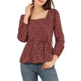thumbnail image 1 of Unique Bargains Blouse à Manches Longues à Encolure Carrée à Fleurs pour Femmes, 1 of 6