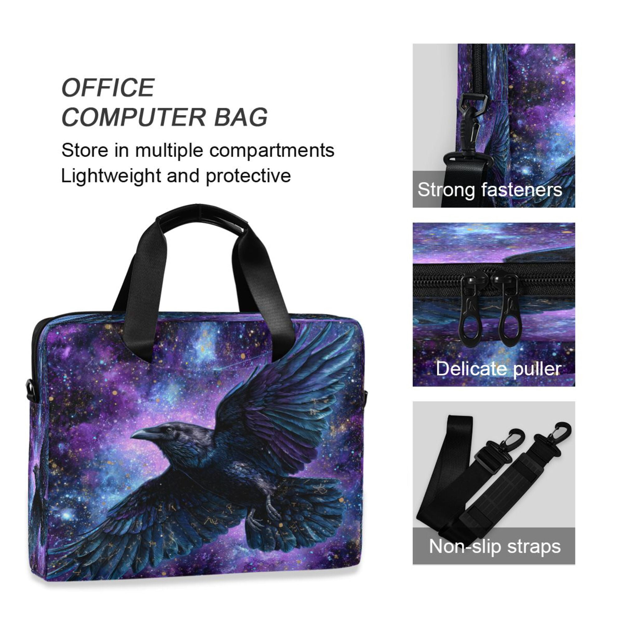 16" Laptop Briefcase, Detachable Anti-Slip Shoulder Strap, Multi-Compartment Work Travel Bag Black Raven
