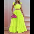 thumbnail image 4 of Conjunto de 2 Piezas para Mujer: Top Corto con Tirantes Finos y Falda Larga con Volantes y Cintura Fruncida Verde M, 4 of 6