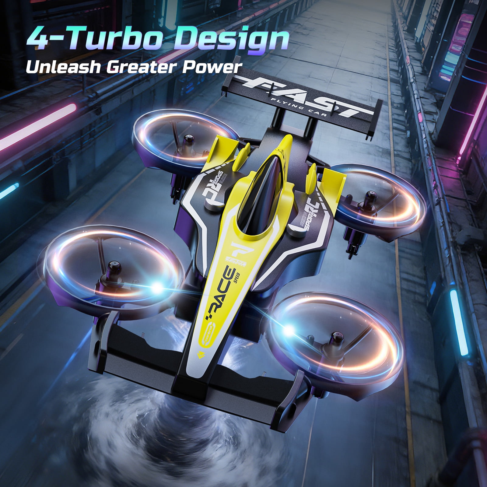 Drones for Kids, Wefone ZF24 2-in-1 Air and Land RC Vehicle, Remote Control Car, 3-Speed, 360°Flip, Headless Mode, Circle Fly, 2 Batteries, Yellow