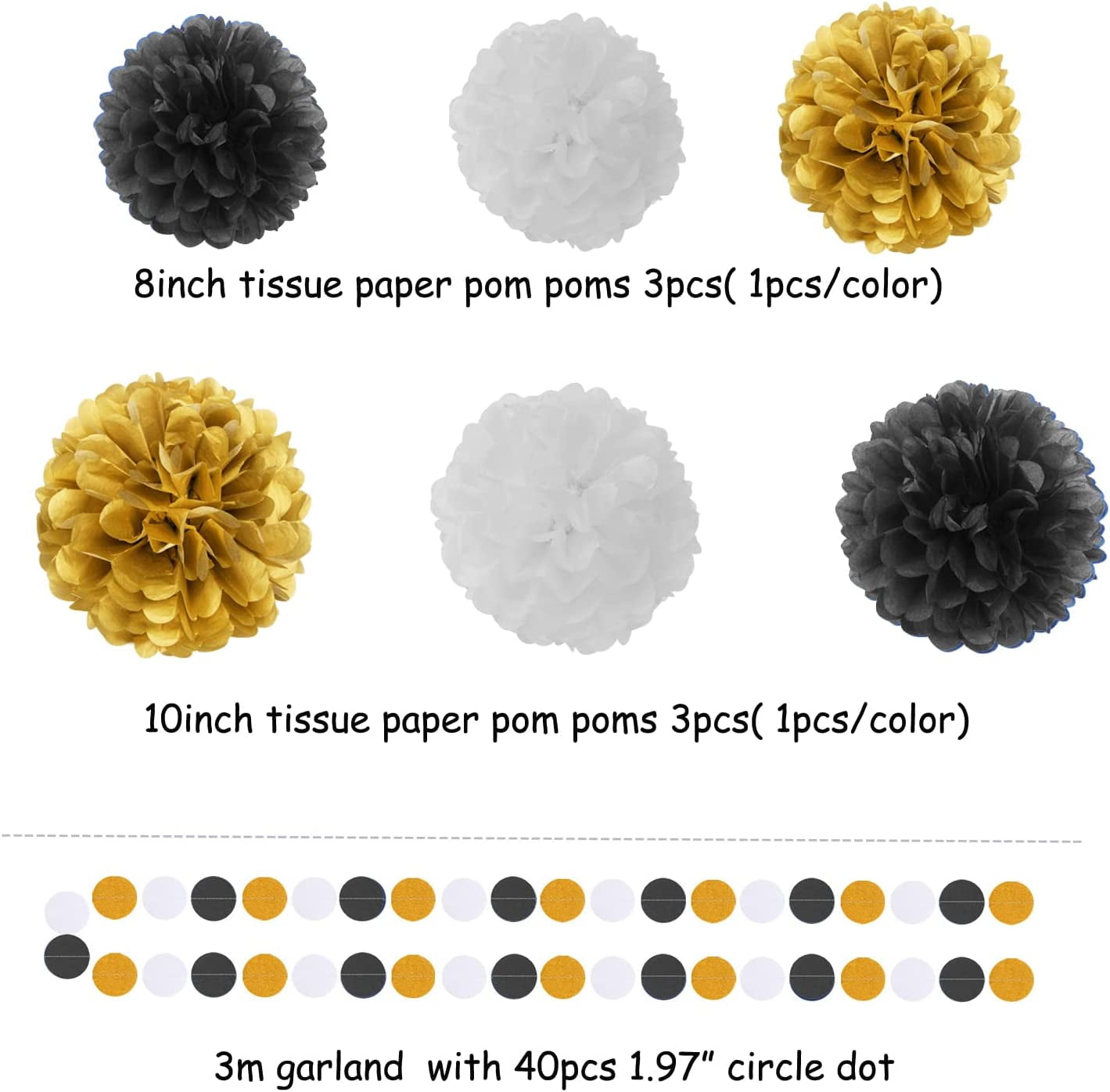 Black Gold Graduation Party Decorations - 23pcs Kits Farewell Tissue Pom Poms Flowers,Streamers Banner,Tassel Garland 50th Men Birthday Bachelorette Baby Shower Decoration Bunting