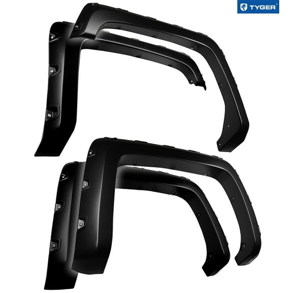 Tyger Auto Fender Flares Compatible with 2014-2018 Chevy Silverado 1500; 2015-2019 2500 3500HD 6.5' & 8' Bed, Smooth Textured Paintable Bolt-Riveted Style 4pc | TG-FF8C4128