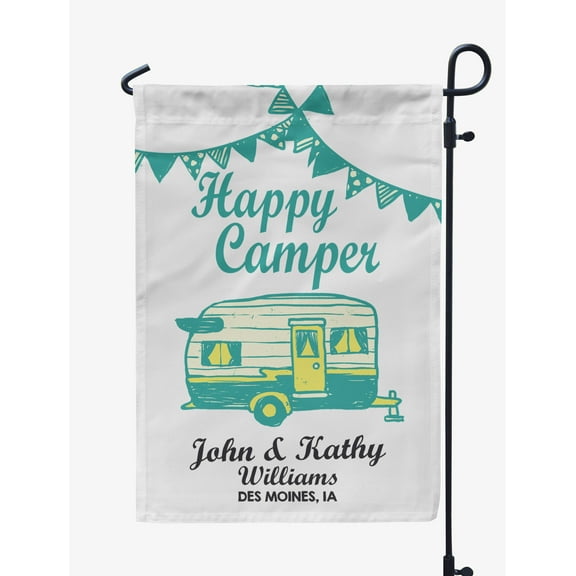 Printtoo White Happy Camper Retro Camp Trailer Personalized Camping Flags For Campers Double SidedFlagCampsiteFlagOutdoor Garden Sign