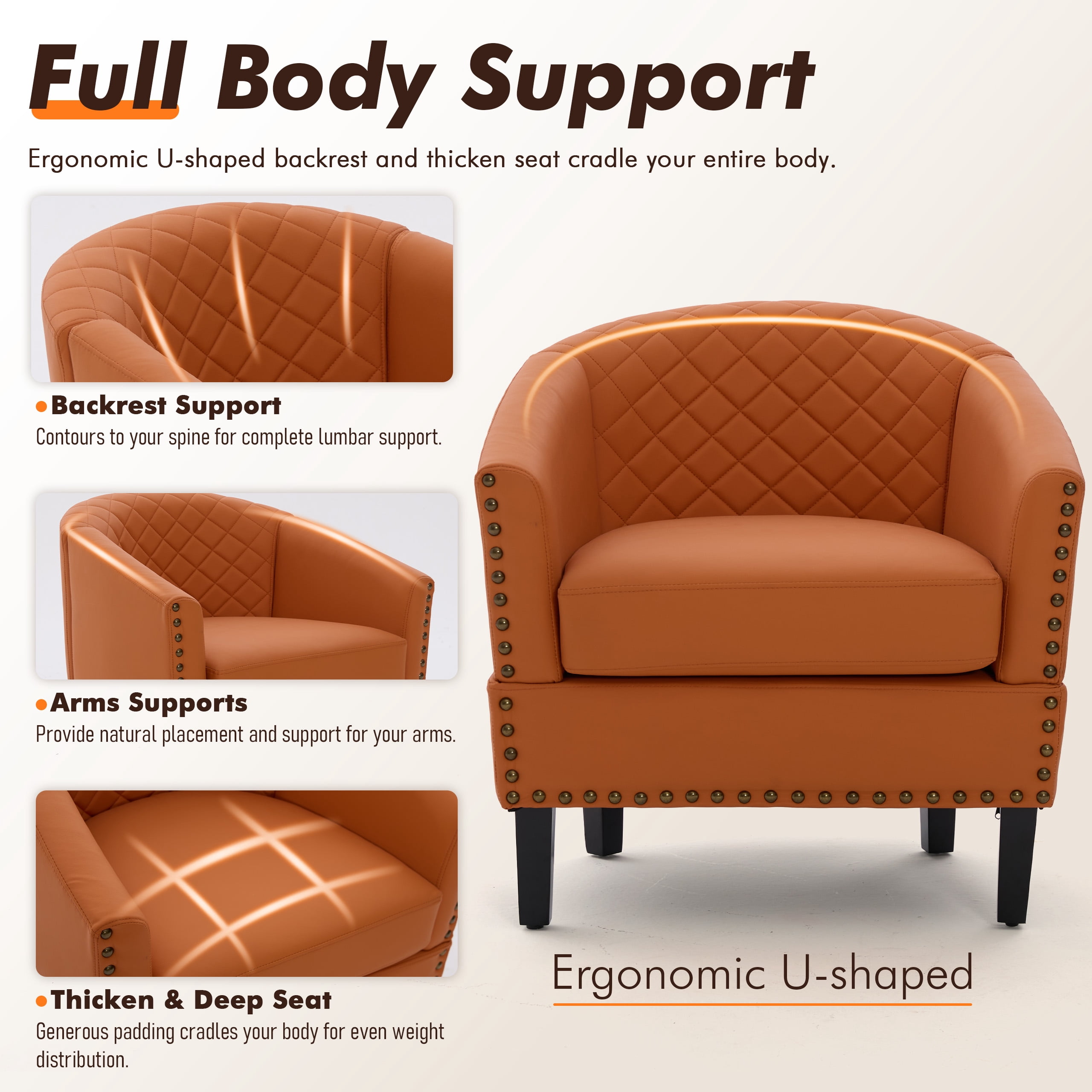 MOONMISS Barrel Accent Chair Club Armchairs Comfy chairs for Living Room, Bedroom,Orange