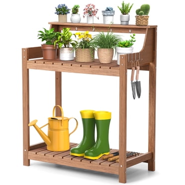 Auranook Outdoor Potting Bench Table, Solid Wood Potting Table with ...