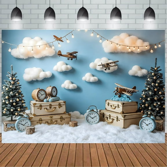 Airplane Baby Shower Backdrop Adventure Airplane Birthday Photography Background for Boys Vintage Wooden Airplane Travel Suitcase Baby Shower Party Decorations Banner Supplies Photo Booth Props