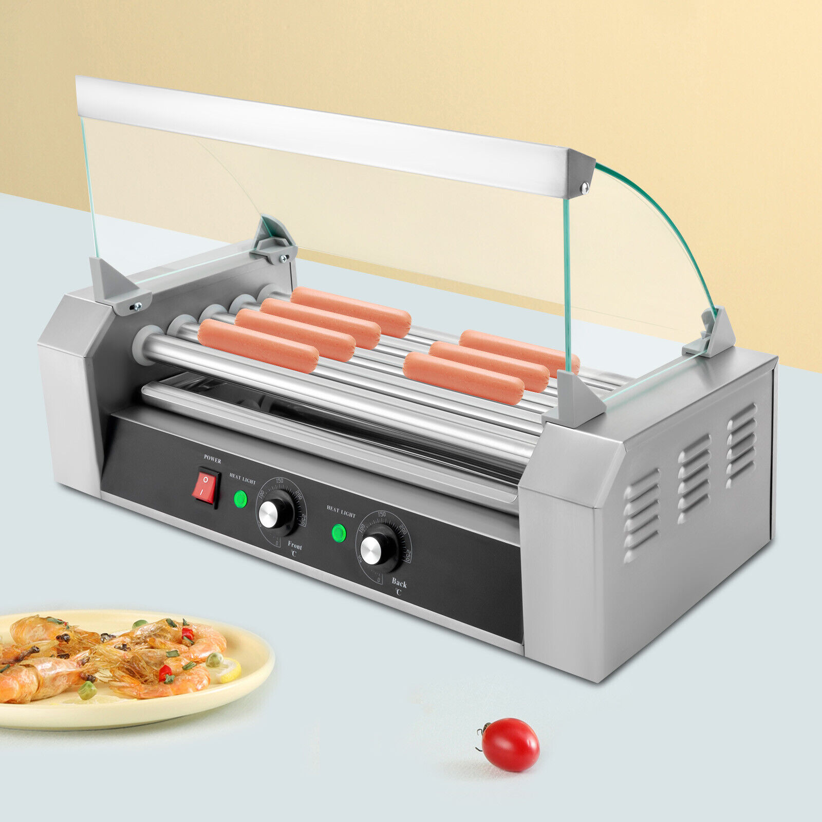 Miumaeov 12 Hot Dog 5 Roller with Cover 700W Commercial Grade Stainless