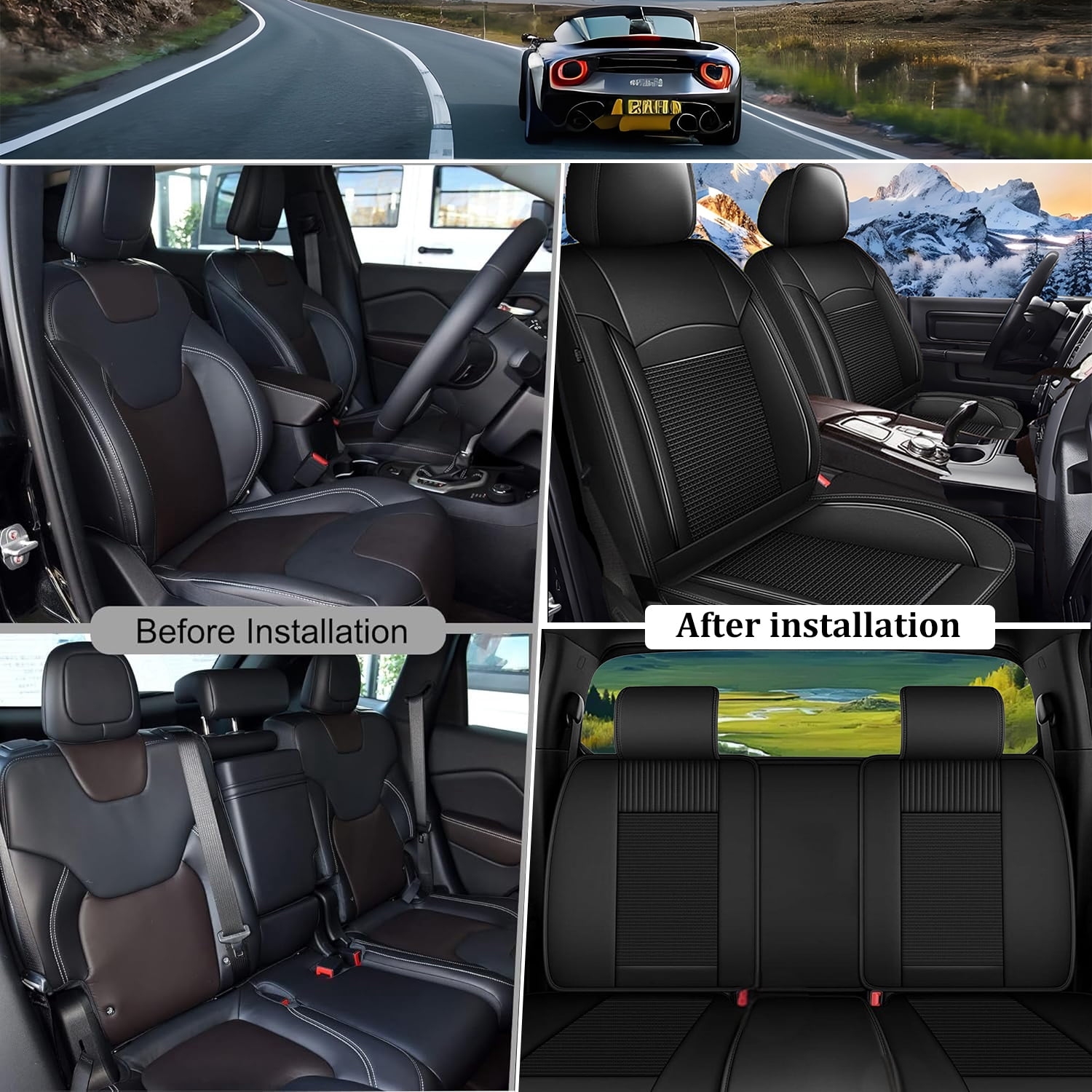 Full Set Seat Covers Fit for Toyota Highlander 2008-2024, Faux Leather Car Seat Covers, Waterproof & Airbag-Compatible Seat Cushion Automotive Seat Protectors(5 Seats, Black)
