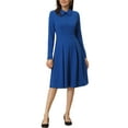 thumbnail image 2 of INSPIRE CHIC Women's Point Collar Zipper Belted Pleated Fit and Flare Shirt Dress M Royal Blue, 2 of 5