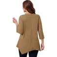 thumbnail image 2 of WTOBBY Women's Plus Size Solid Color Tunic Hollow V-Neck 3/4 Sleeve Shirt Casual Elegant Top with Flattering Loose Fit,Brown 2XL, 2 of 3