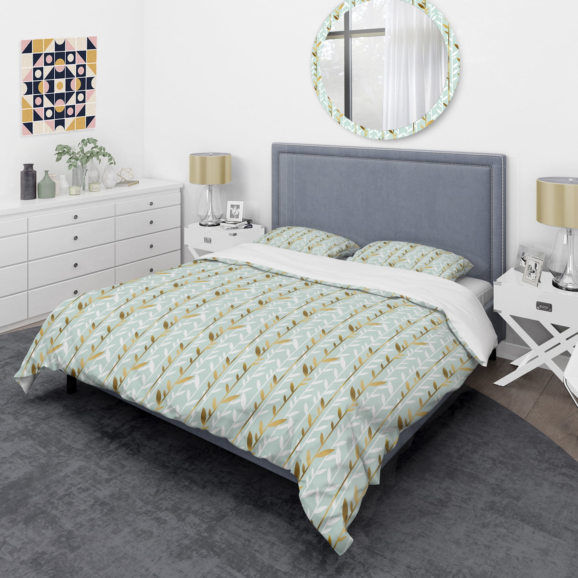 Designart 'Golden Foliage I' Mid-Century Modern Duvet Cover Set