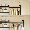 thumbnail image 5 of H2 Wall Mounted Clothing Rack, Expandable Industrial Pipe Clothes Rack Garment Racks for Hanging Clothes, Heavy Duty Closet Organizers and Storage in Closet System, Black, 5 of 9
