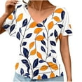 thumbnail image 3 of Women's Summer Top Casual Shirts V Neck Short Sleeve T-Shirts Fashion Floral Print Loose Blouses Pullover Spring Tunic Tops for Women, 3 of 6