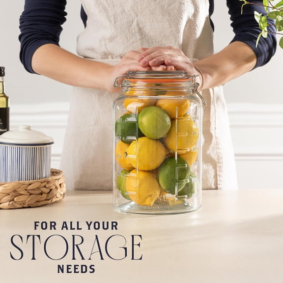 1 Gallon Glass Mason Storage Jars with Airtight Lids & Measurement Marks, Super Wide Mouth Canning Jars with Large Capacity for Pickles & Overnight Oats - 1 Pack
