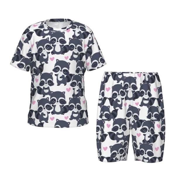 Fotbe Cartoon Raccoon Pijama Estampada de 2 Piezas para Niños – Ropa de Dormir de Manga Corta Cómoda para Niños y Niñas, Camiseta y Shorts de Algodón-3X-Large