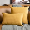 thumbnail image 3 of Phantoscope Modern Faux Leather Woven Square Cusion Solid Accent Decorative Throw Pillow for Couch, 18" x 18", Yellow, 2 Pack, 3 of 7