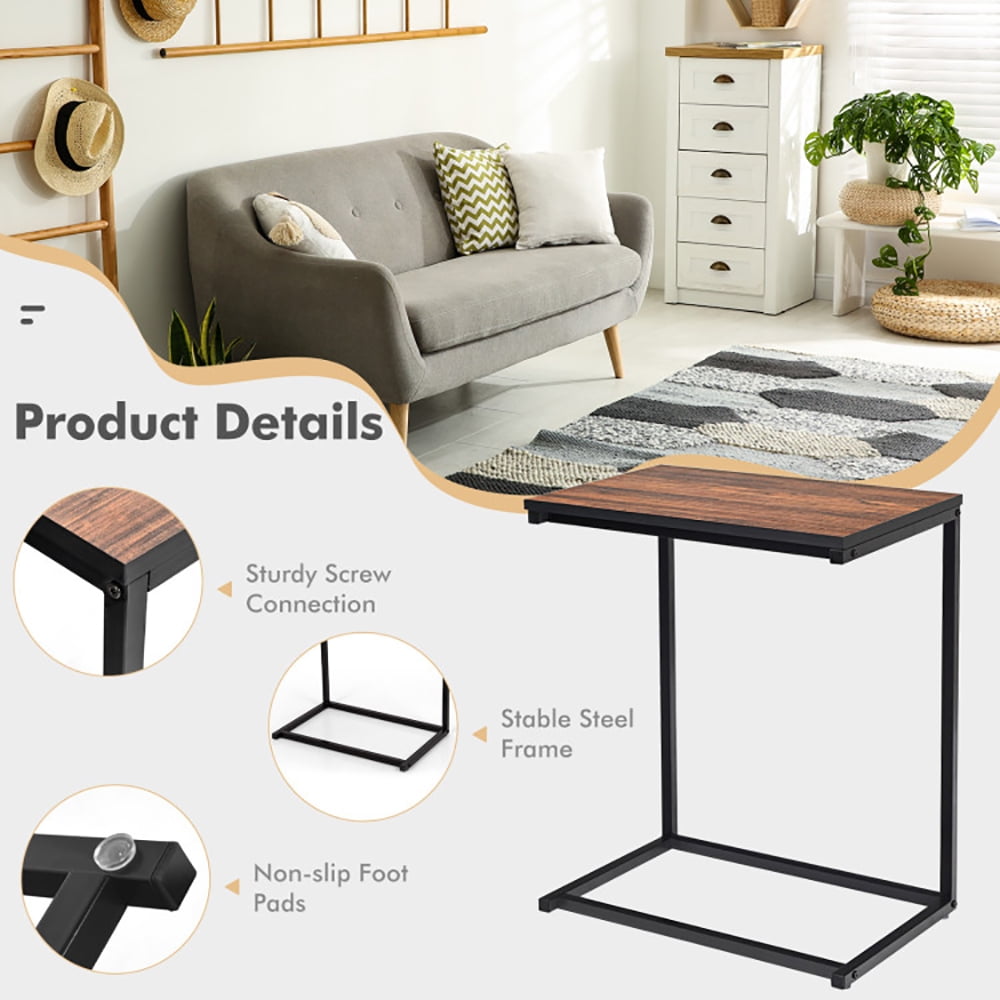 Finihen End Table, 26 Inch Beside Sofa Laptop Holder End Stand Desk, Sofa Side Table, Bed Side Table, for Living Room, Bedroom, Brown Finihen End Table, 26 Inch Beside Sofa Laptop Holder End Stand Desk, Sofa Side Table, Bed Side Table, for Living Room, Bedroom, Brown