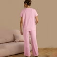 thumbnail image 4 of Summer Akafmk Summer Pajama Sets for Womens 2 Piece Lounge Sleepwear,V-Neck Short Sleeve Blouses Tops and Wide-Leg Long Pants Solid Color Women Sets Clothing Outfit, 4 of 4