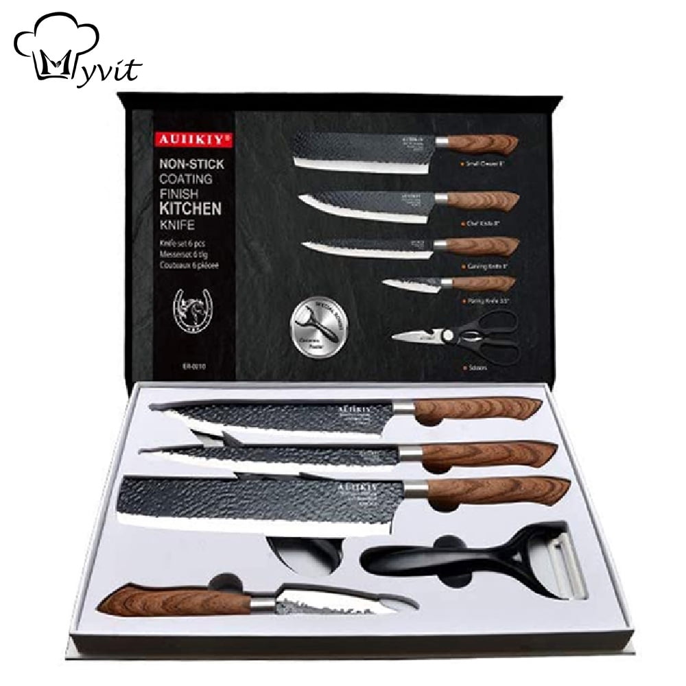 Myvit Chef Knife Set for Kitchen,Stainless Steel Nakiri Knife with Scissor and Peeler Gift Case
