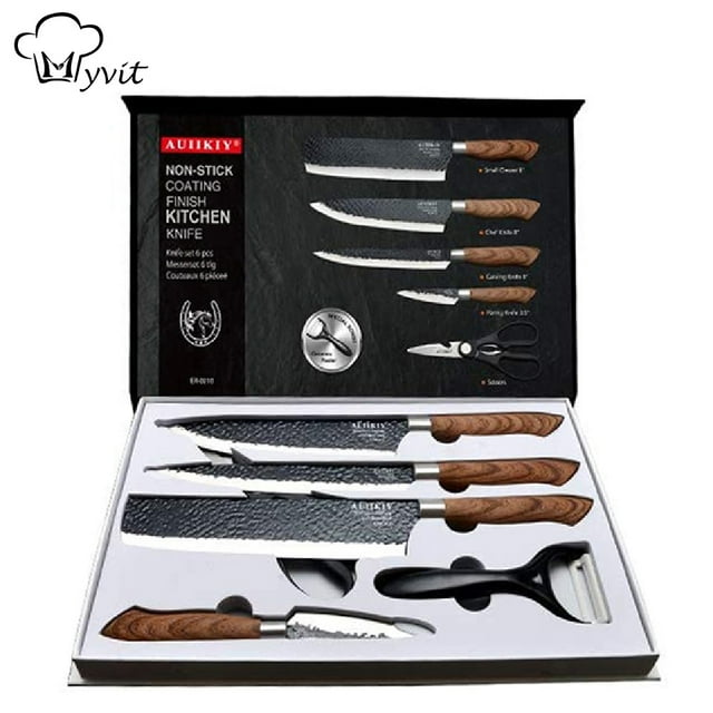 Juego de Cuchillos de Chef MYVIT Cuchillo Tijeras Acero Inoxidable 6 Uds con Estuche de Regalo