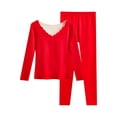 thumbnail image 1 of WZXFASHION sous-Vêtements Thermiques pour Femmes Hiver Couche de Base Chaude Longue Temps Froid Doublée en Molleton ThermalNnderwearSet Rouge TTTG, 1 of 4