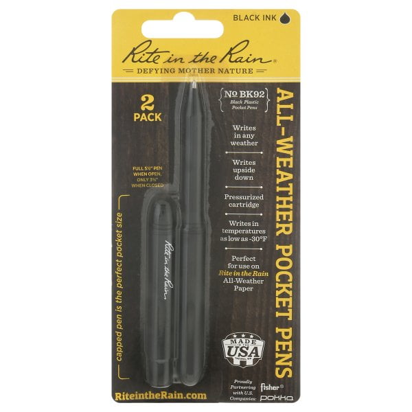 RITE IN THE RAIN OR91 All-Weather Pen,0.9mm Tip,Plastic,PK2 