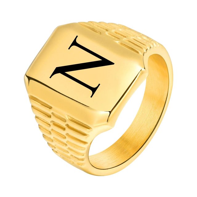 Anillos con iniciales de Color dorado para hombre, joyería de acero inoxidable con letras personalizadas, A-Z, sello para el dedo meñique, regalo personalizado