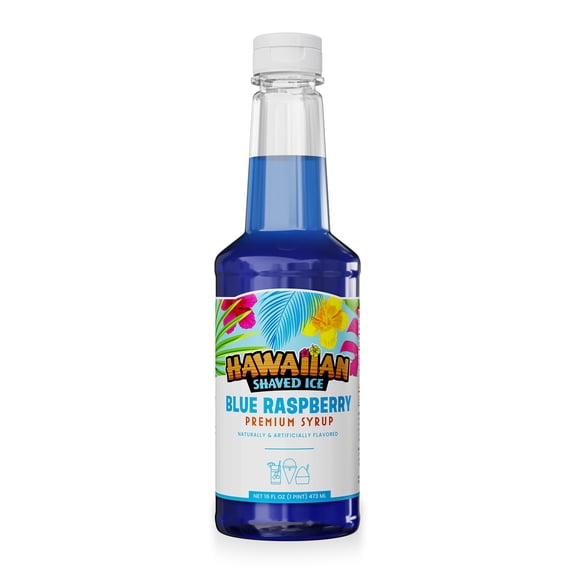 Hawaiian Shaved Ice Premium Blue Raspberry Flavored Syrup - 16 fl oz Bottle, Shelf-Stable