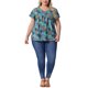 thumbnail image 2 of Blusas de verano casuales de talla grande para mujer Agnes Orinda con volantes y plisados en cuello en V, manga corta 1X Círculo azul naranja, 2 of 6